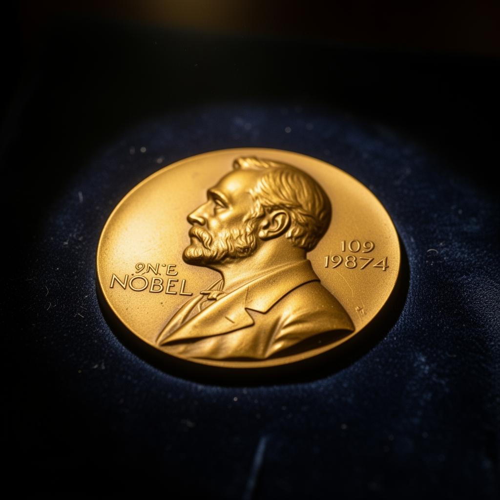 Nobel Prize medal on dark velvet